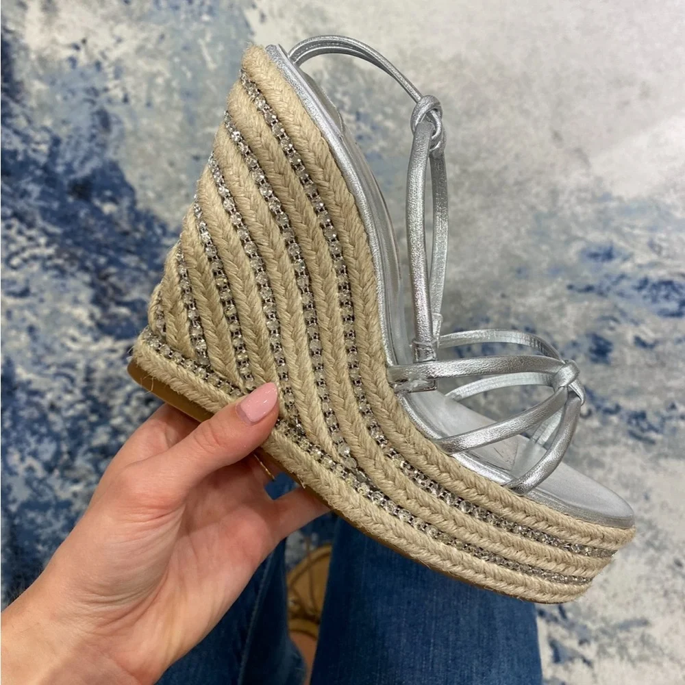 Sophia Webster Metallic Silver Wedge Nappa Sandals - Picture 1 of 6